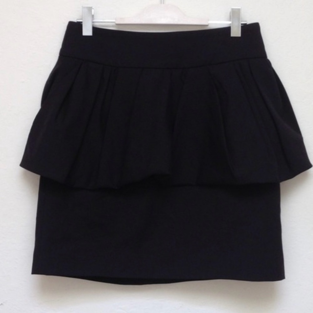 Zara Woman XS Black Skirt Bubble Peplum Pencil Mini Career Cotton Stretch Party - Picture 5 of 7